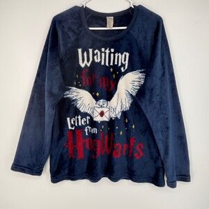 Harry Potter Womens XL Pajama Top Blue Waiting for My Letter From Hogwarts LS